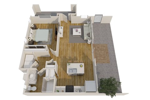 Floor plan for 1 bed, 1 bath, 721 sqft